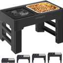 URPOWER 2-in-1 Elevated Dog Bowls 4 Height Adjustable Raised Dog Bowls with No Spill Water Bowl and Stainless Steel Food Bowl Non-Slip Stand for Small Medium Large Dogs, Black 
