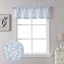 Chyhomenyc Anna White Blue Valances for Windows 14 Inches Long 1 Pieces, Light Filtering Soft 3D Embossed Textured Fabric Curtains for Bedroom Basement Small Windows, 56Wx14L Inches