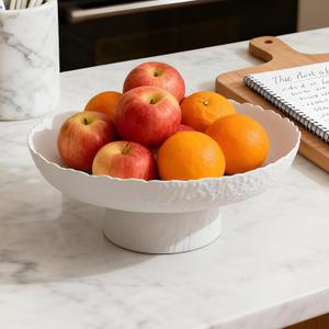 Large Glass Fruit Bowl for Kitchen Counter Decorative Centerpiece Bowl for Table Home Dco, White Hammered