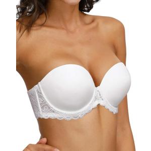 Strapless Clear Back Strap Convertible Bra with Lace Padded Underwired Plus Size Brassiere (32D, White)