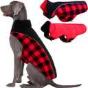Kuoser Dog Winter Coat, Reversible Waterproof Dog Jacket with Leash Hole, Warm Dogs Fleece Vest Adjustable Doggy Cold Weather Clothes Plaid Christmas Outfit Pet Apparel for Extra Large Dogs, Red 3XL (XXX-Large (Chest Girth: 35.4-43.3'' ))