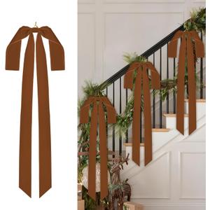 Aneco 6 Pieces Large Brown Velvet Christmas Bows 35 x 16 Inch Christmas Swag Bow Pre Tied Fence Staircase Wreath Bows Holiday Tree Topper for Xmas Home Door Outdoor Decorations