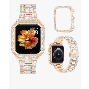 Mosonio Compatible with Bling Apple Watch Band Women 40/44/41/45/42/46mm with Shiny Metal Case, Full Sparking Luxury Diamond Bands and Cover Set, Cute Charming Strap for iWatch SE Series 10/9/8/7/6/5/4 (Size42mm)