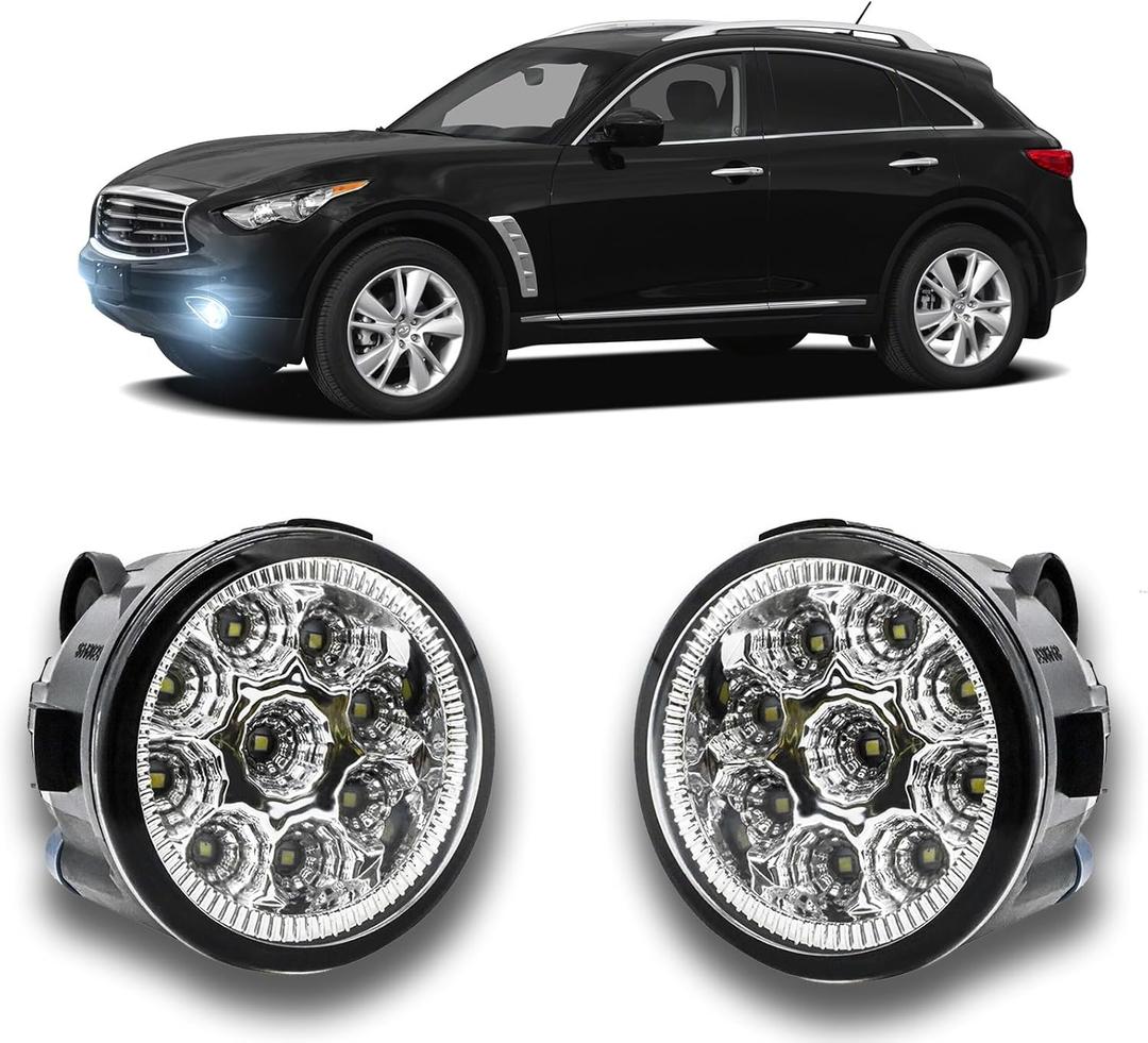 LED Fog Light for Infiniti FX35 2006-2012 - Pair Bumper Driving Lamp Replacement Assemblies, 55W 6000K White, Plug and Play, Pack of 2