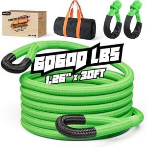 Kinetic Recovery Rope,1.26" x30ft Heavy Duty Offroad Tow Rope/60600 lbs Snatch Strap with Soft Shackles, 100% Nylon Offroad Towing Straps Kit for Truck ATV UTV SUV Jeep Car Tractor - Green