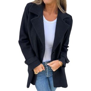 IDEALSANXUN Wool Pea Coats for Women Fall Winter Classic Mid Length Peacoat Trench Coat Blazer Jacket (Medium, Black)