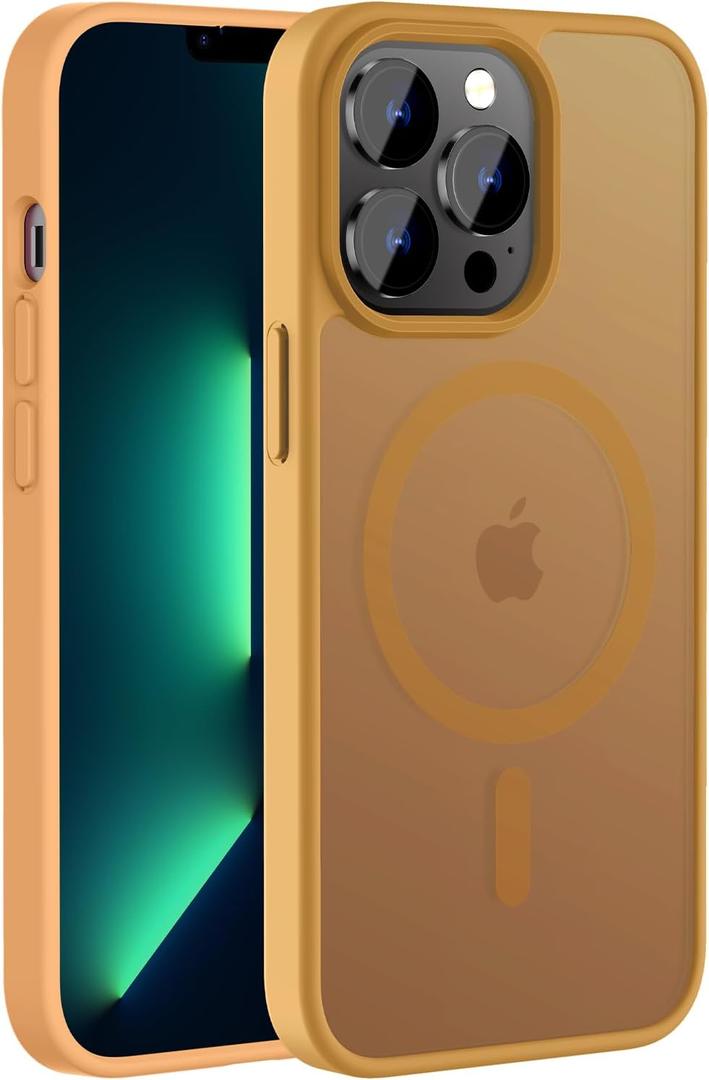 Hualele Magnetic for iPhone 13 Pro Case,Compatible with MagSafe, Military Grade Dropproof Translucent Matte Hard Back Soft Edge Slim Phone Case iPhone 13 Pro Brown