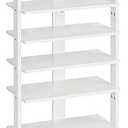 HOOBRO Vertical Shoe Rack, 8 Tier Wooden Shoe Storage Organizer with Hooks, Narrow Shoe Tower for 16 Pairs, Space Saving, for Entryway, Living Room, Bedroom, White WT750XJ01