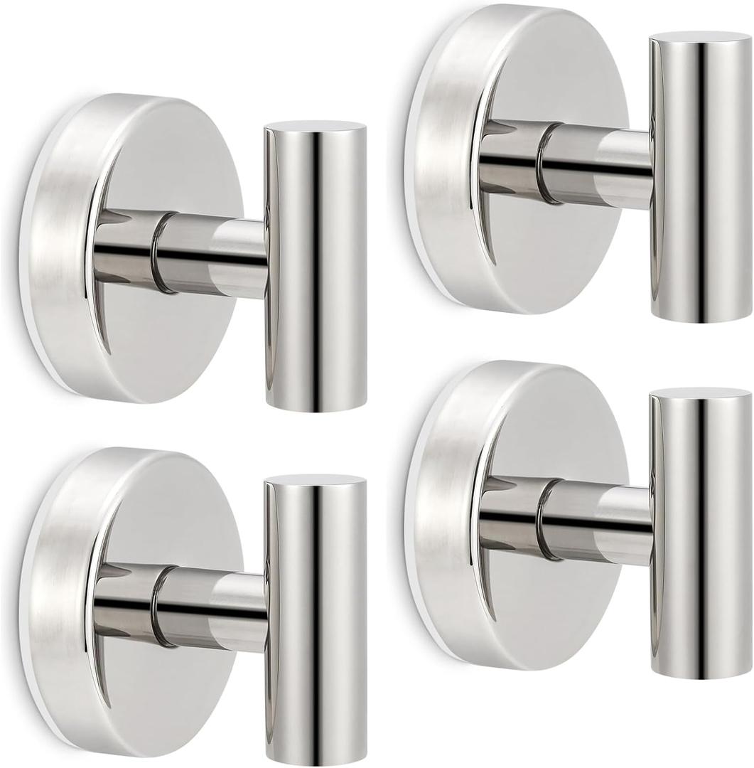 Towel Hooks Shower Suction Hook Towel Hanger for Bathroom Hanging Coat, Robe, Removable Wall Mounted Hook for Bedroom Kitchen Hotel Pool Chrome(4-Pack)