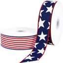 Songye 2 Rolls 20 Yards Patriotic Wired Ribbon, 2.5" Red White Blue Star & Stripe USA Ribbon for 4th of July Independence Day, Memorial Day, Veterans Day Wreath DIY Crafts Holiday Decor