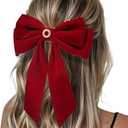 2Pcs Velvet Hair Bows Set – Red Elegant Bow Clip & Long Ribbon Hair Clip, Personalized Hair Accessories for Women, Girls & Kids, Gift for Weddings, Birthdays, Christmas (Red, Letter G, 2 Pack)