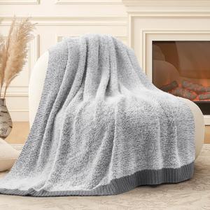 Amlie Home Knit Throw Blanket for Couch, Super Soft Cozy Fuzzy Plush Throws for Sofa, 50" x 60", Heather Grey
