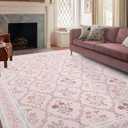 YIHOUSE 8x10 Washable Rug for Living Room, Pink Floral Rugs for Bedroom Boho Area Rug Non Slip Ultra-Thin Large Rug for Kids Playroom, Classroom, Girls Dorm, Nursery, Pink Multi