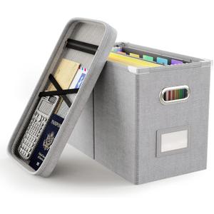 Oterri File Organizer with Lid, Hanging Filing Box with Mesh Pocket, Document Organizer for Letter Files, Portable Storage Box with Smooth Sliding Rail for Office & Home (1 PCS, Light Grey)
