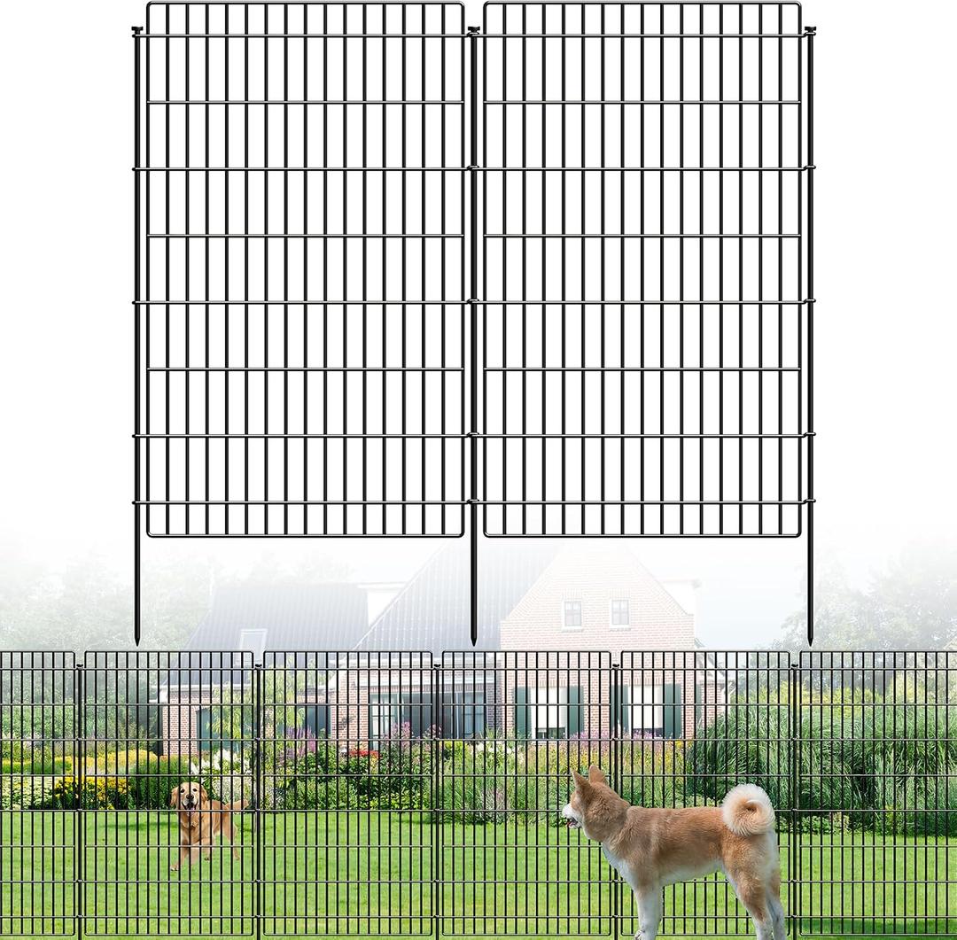 Metal Garden Fence 48 in x 25.3 ft, Tall Outdoor Dog Fence with Stakes