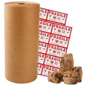 Honeycomb Packing Paper 12" Width X 400 FT for Moving Glass Dishes Recyclable Wrapping Paper Bubble Wrap Packing Material for Shipping Fragile Items Shipping Filler with 20 Fragile Stickers