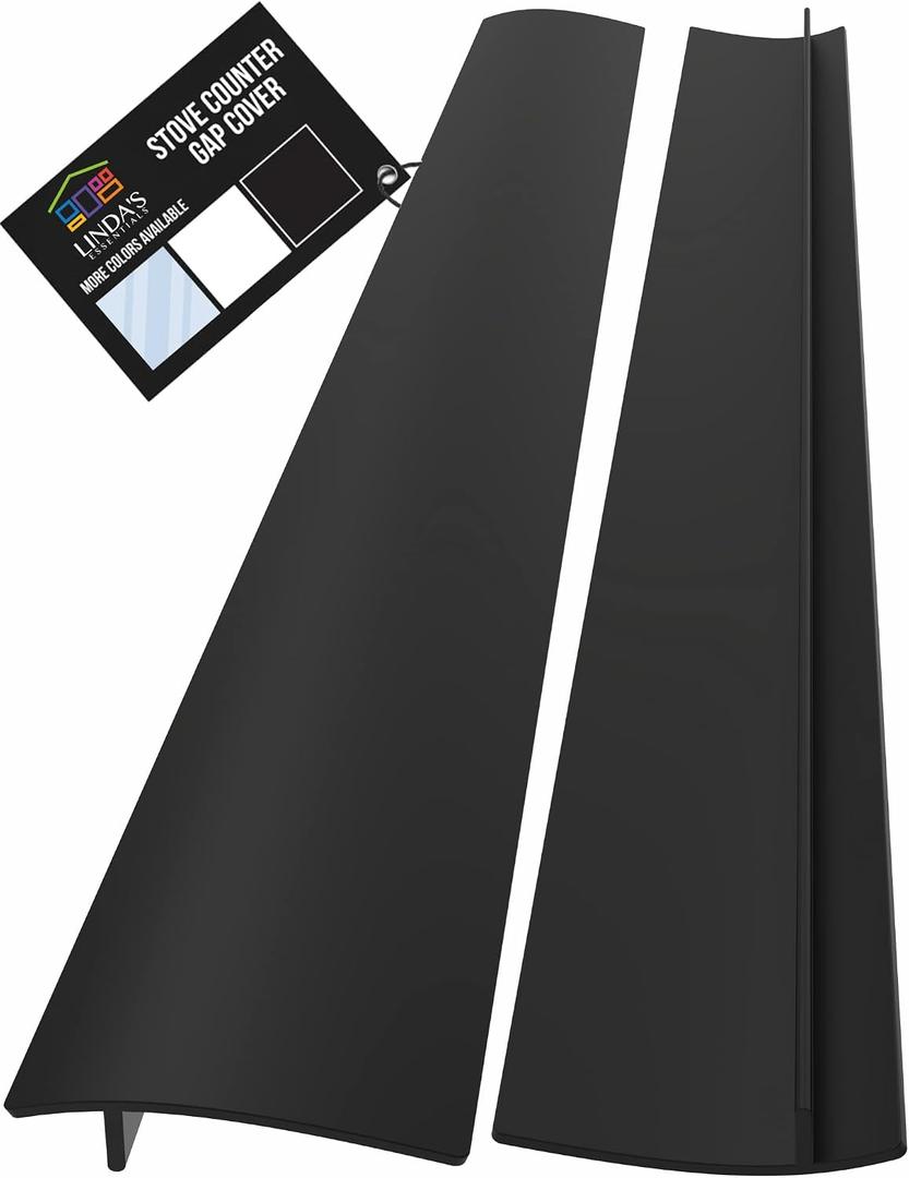 Lindas Essentials Silicone Stove Gap Covers (2 Pack), Heat Resistant Oven Gap Filler Seals Gaps Between Stovetop and Counter, Easy to Clean Stove Gap Guard (25 Inches, Black)