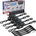 HandT USA Based Retractable Ratchet Straps (4PK) 1in x 6ft - 1,500lb Break Strength, Heavy Duty Automatic Ratchet Straps Self Retractable Tie Down, Push Button Retracting Truck Trailer Cargo | Black