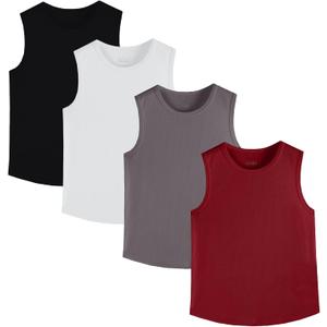 4 Pack Boys/Kids/Teens Quick Dry Tank Tops Mesh Moisture Wicking Athletic Performance Sleeveless Shirts(Age 4-18Y) (13-14 Years, Black,white,gray,dark Red)
