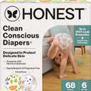 The Honest Company Clean Conscious Diapers for Delicate Skin | Up to 100% Leakproof | Hypoallergenic, Fragrance Free | Gender Neutral | Super Club Box, Size 6 (35+ lbs), 68 Count (Prints May Vary) (So Delish + It's a Pawty)