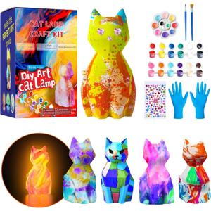 Paint Your Own Cat Lamp Kit,Toys for Ages 12+ Art Supplies Arts and Crafts for Kids Ages 12+,Halloween Decorations Christmas Night Light Art Kit,Birthday Gifts for Party Decorations