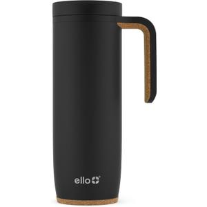 Ello Magnet 18oz Vacuum Insulated Stainless Steel Travel Mug with Side Handle and Leak-Proof Slider Lid and Built-in Coaster, Keeps Hot for 5 Hours, Perfect for Coffee or Tea, BPA-Free, Holiday Gift (Matte Black)