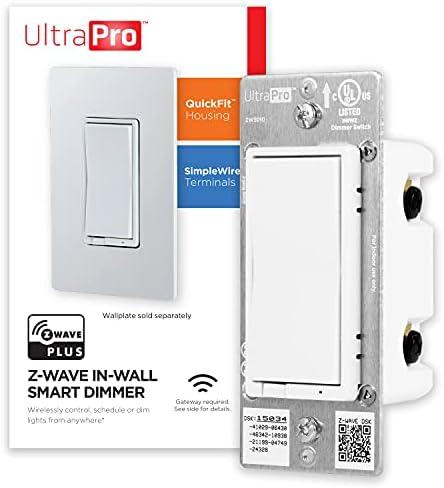 UltraPro Z-Wave Smart Rocker Light Dimmer with QuickFit and SimpleWire, 3-Way Ready, Compatible with Alexa, Google Assistant, ZWave Hub Required, Repeater/ Range Extender, White Paddle Only, 39351