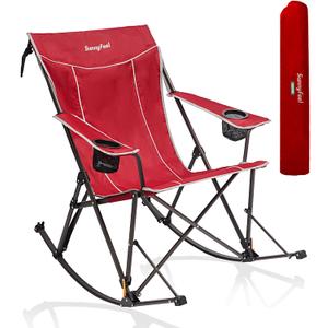SUNNYFEEL Oversized Folding Rocking Camping Chair with Buckle Design 500lbs | Outdoor Rocker High Back Lawn Camp Rocker Chair with Cup Holder Heavy Duty for ounge/Patio with Carry Bag