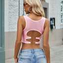 Avidlove Women's Mesh Tank Top Sexy Sheer See Through Sleeveless Vest Open Back Cutout Design Party Club Outfit Pink XXL (XXL)