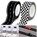 Whaline 220 Yards Checkered Flag and Road Track Tapes Black White Buffalo Tapes Decorative Race Car Road Tapes Packing Tapes for Birthday Scrapbook Box DIY Crafts