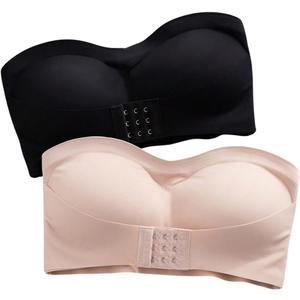 OYOANGLE Women's 2 Piece Front Closure Bandeau Bras Set Wireless Strapless Tube Bras (Multicolor)