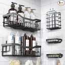 Shower Caddy 5 Pack, Adhesive Bathroom Shower Organizer for Bathroom Storage, No Drilling Large Capacity Rustproof Stainless Steel Shower Shelves Rack for Bath, Black