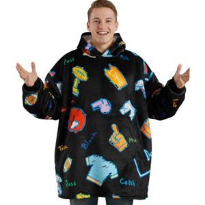 Football Gifts for Boys, Football Themed Wearable Flannel Blanket Hoodie for Coach Men Women, Oversized Flannel Hooded Blanket Sweatshirt, One Size