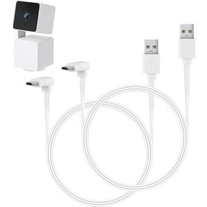 Pack of 2 10FT/3M Micro USB Extension Cable Compatible with WYZE Cam Pan V3, Waterproof 90 Degree Flat Power Cable Charging Your Cam Pan V3 Continuously - White