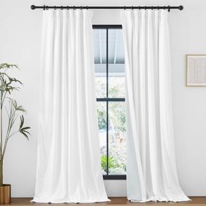 StangH White Curtains 96 inches Long, Two-Layer Super Soft Thick Velvet Light Blocking Drapes Privacy Protect Sliding Door Panels for Living Room/Bedroom/Kids, W48 x L96, 1 Panel