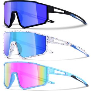 3PACK Kids Sunglasses for 6-14 Boys Girls, Youth Baseball and Cycling UV400 Protection Goggles (3pcs-black Blue+white Blue+blue Pink-k01)
