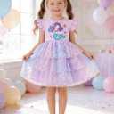 Little Girls Tulle Tutu Dress Toddler Summer Ruffle Sleeve Fluffy Tiered Dress Kids Birthday Party Outfits 2-3 Years