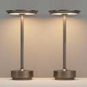 2 Pack Cordless Table Lamps Rechargeable, Portable 5000mAh LED Table Light, 3 Color Stepless Dimming Battery Powered Table Lamp for Bedroom/Home/Restaurant/Outdoor.(Cafe)