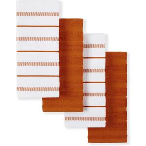 KitchenAid Albany Kitchen Towel 4-Pack Set, Honey Orange/White, 16"x26"