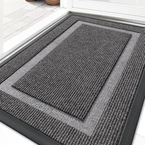 OLANLY Front Door Mat Indoor Outdoor Entrance, Waterproof All-Season, All-Weather Doormat, Sturdy Natural Rubber, Fade Resistant, Low Profile, Easy Clean Patio Porch Entryway Mat, 29.5x17, Dark Grey