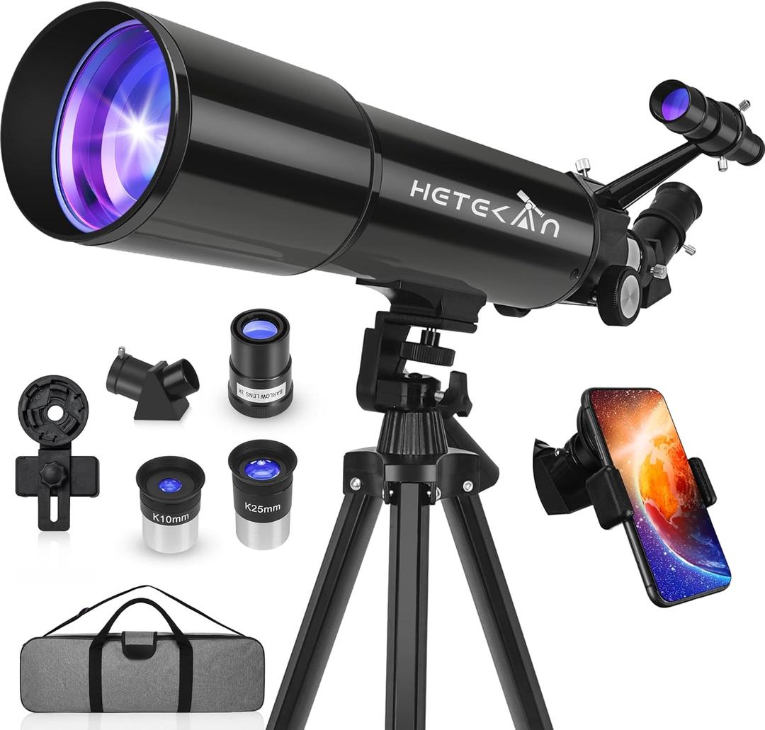 Telescope, Telescopes for Adults Astronomy, 80mm Aperture High Powered Refractor Telescope for Kids & Beginners, Magnification 180X, for Moon Observation with Phone Adapter & Carrying Bag