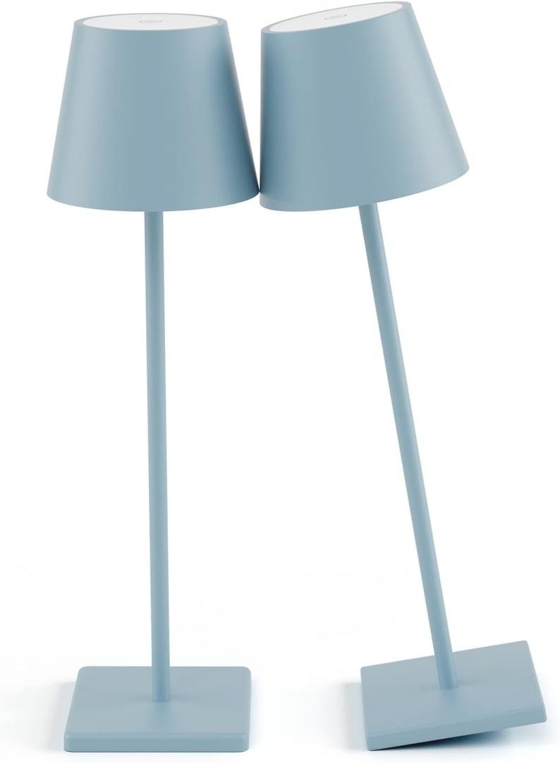 2 Packs Rechargeable LED Table Lamp,Outdoor Cordless Table Lamp Waterproof Portable, Stepless Dimmable Modern Lamp for Restaurant/Bedroom/Outdoor (Blue)