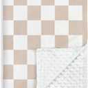 Checkered Minky Baby Blanket 30 x 40 Inches for Boys Girls, Soft Plush Receiving Blanket with Dotted Back, Gift for Toddler Newborn Infant Christmas Birthday Baby Shower