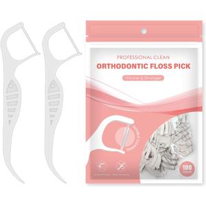 Floss Picks for Braces, 100 Count Flossers with Slim Threader & Bracket Brush Easy Daily Oral Care for Braces