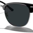 MERRY'S Classic Square Semi-Rimmed Polarized Sunglasses for Men Women S6016 (Black Frame/Silver Bridge/Black Lens)
