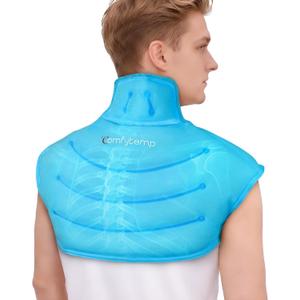 Comfytemp Large Ice Pack for Neck Shoulders Upper Back Pain Relief with Straps, Reusable Gel Ice Wrap Hot Cold Compress Therapy Recovery for Upper Back, Rotator Cuff (Medium, Light Blue)
