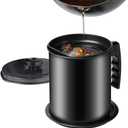 Cambom Bacon Grease Container with Fine Mesh Strainer, 1.3 L almost 6 Full Cups Iron Cooking Oil Can with Removable a Coaster Tray for Kitchen Fat Storage Black (1.3L)