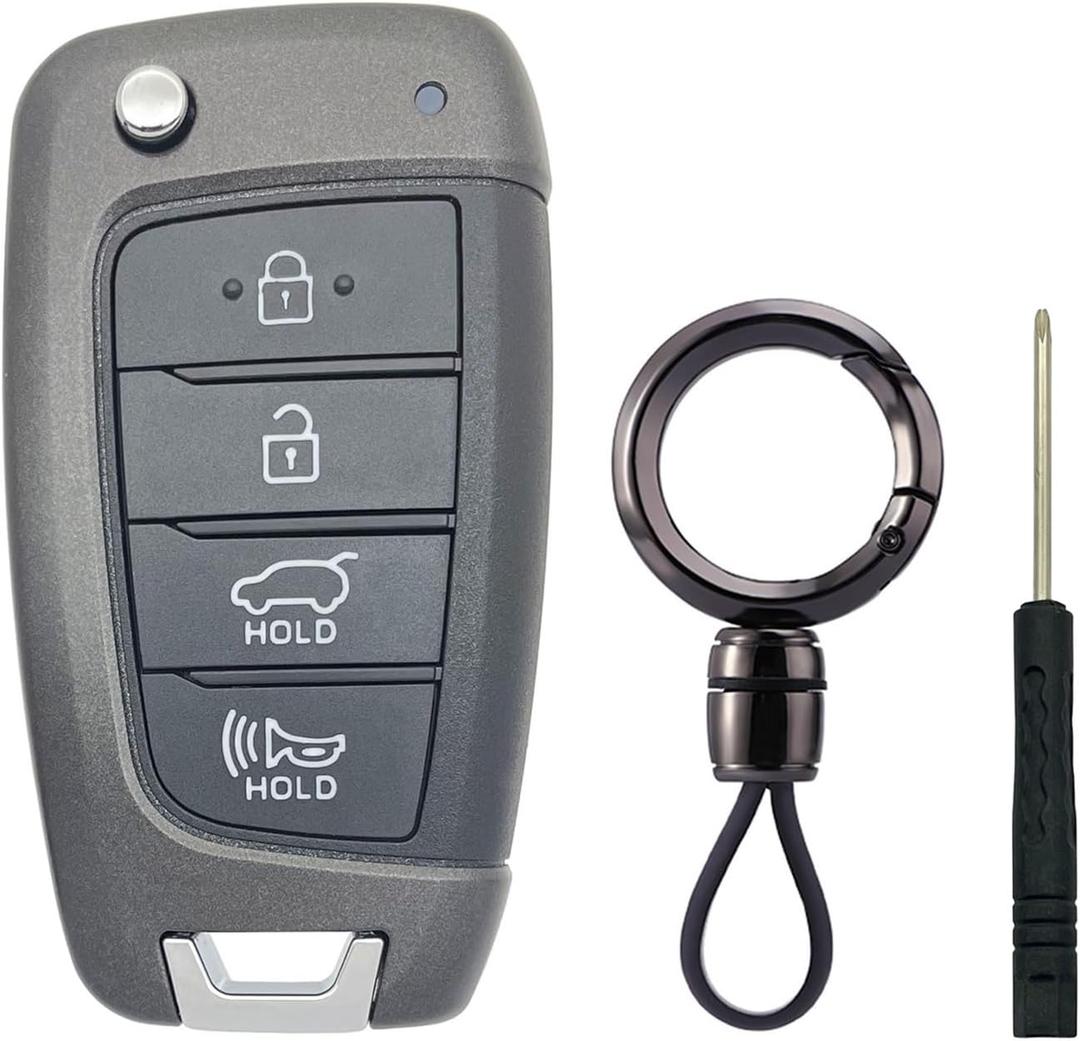 Replacement Key Fob Shell fit for Hyundai Sonata Elantra Tucson Santa Fe Kona Santa Cruz Elantra GT Veloster Accent Flip Key Fob Cover 4 Buttons (4 Buttons)