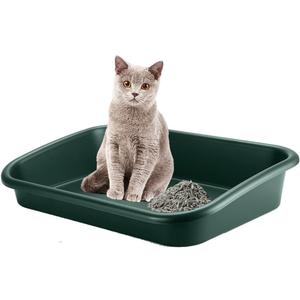 Extra Large Litter Box with High Sides 23.23" Lx16.54 Wx4.33 H, ABS Low Entry Senior Litter Pen Jumbo Pet Safe Litter Boxes Tray for Kittens to Senior Cat, Elderly and Fat Cat (Green)