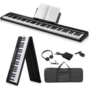 Ktaxon Foldable Piano Keyboard 88 Key Electronic Keyboard Piano with A Portable Bag, Professional Pedal, Stereo Headphones and Smart MIDI Bluetooth Function(Black)